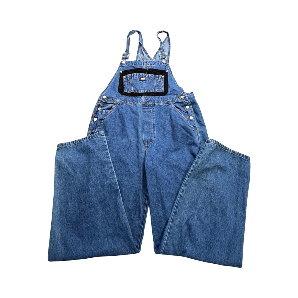 Jordache Overalls Women L 32x30 Blue Denim Wide Leg Vintage Cotton Workwear